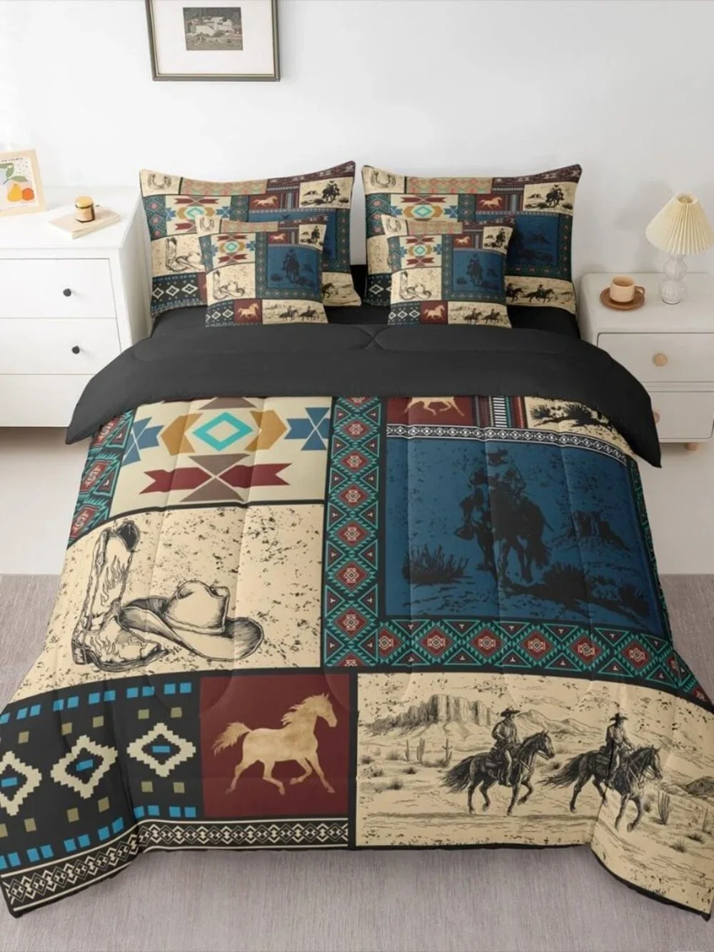 7 Pieces Western Cowboy Bedding Set King Size | Cowgirl Patchwork Southwestern C